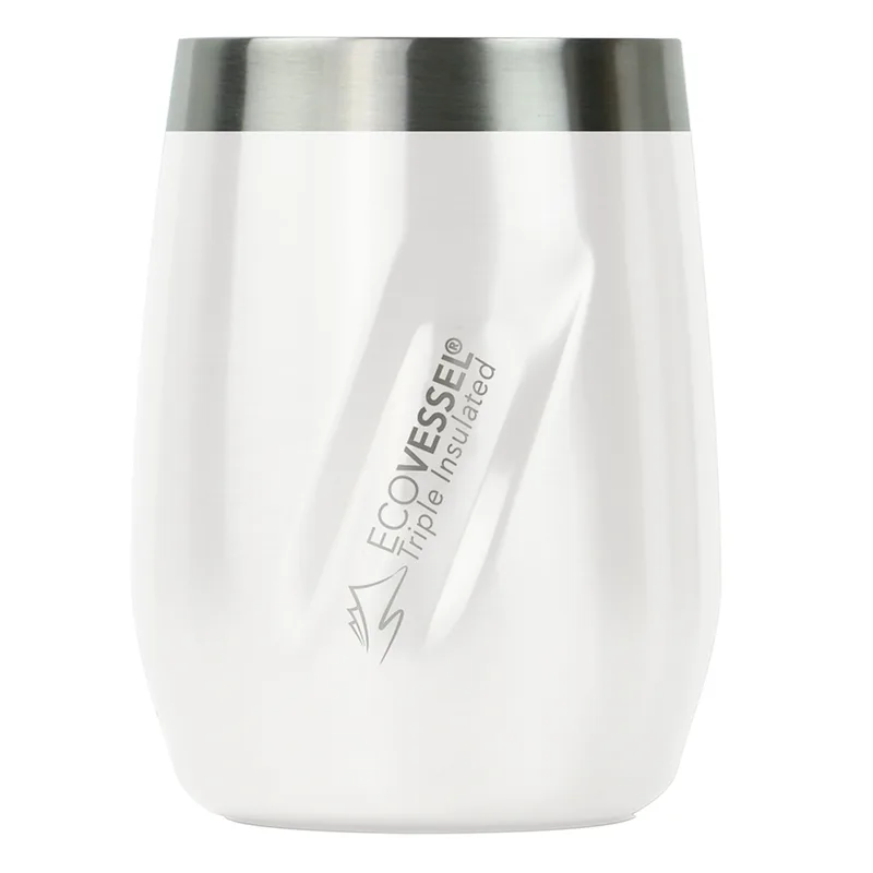 EcoVessel Port 10 Oz Trimax Triple Insulated Wine Cup/Rocks Glass W/Tritan Lid - White Pearl