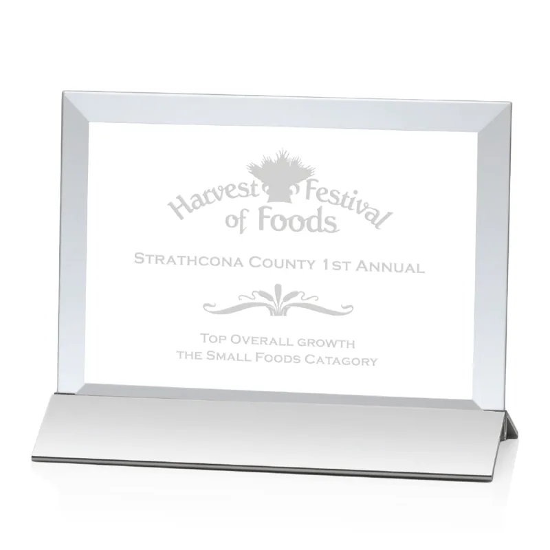 Deep Etch, Horizontal, Starfire Crystal, Silver, 9" x 7"