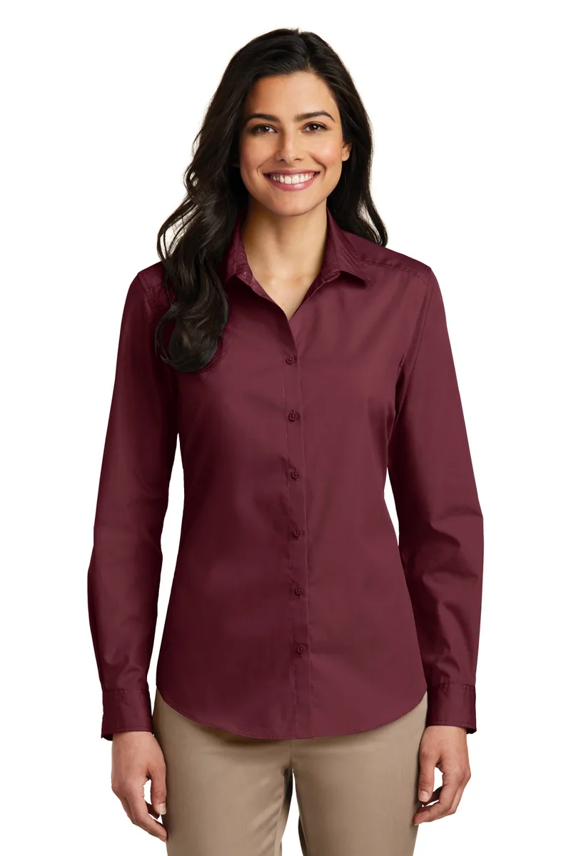 Port Authority® Women's Long Sleeve Carefree Poplin Shirt. view 4