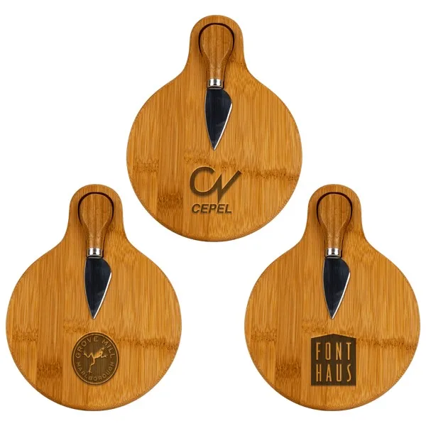 Small Bamboo Cutting Board with Cheese Knife view 2
