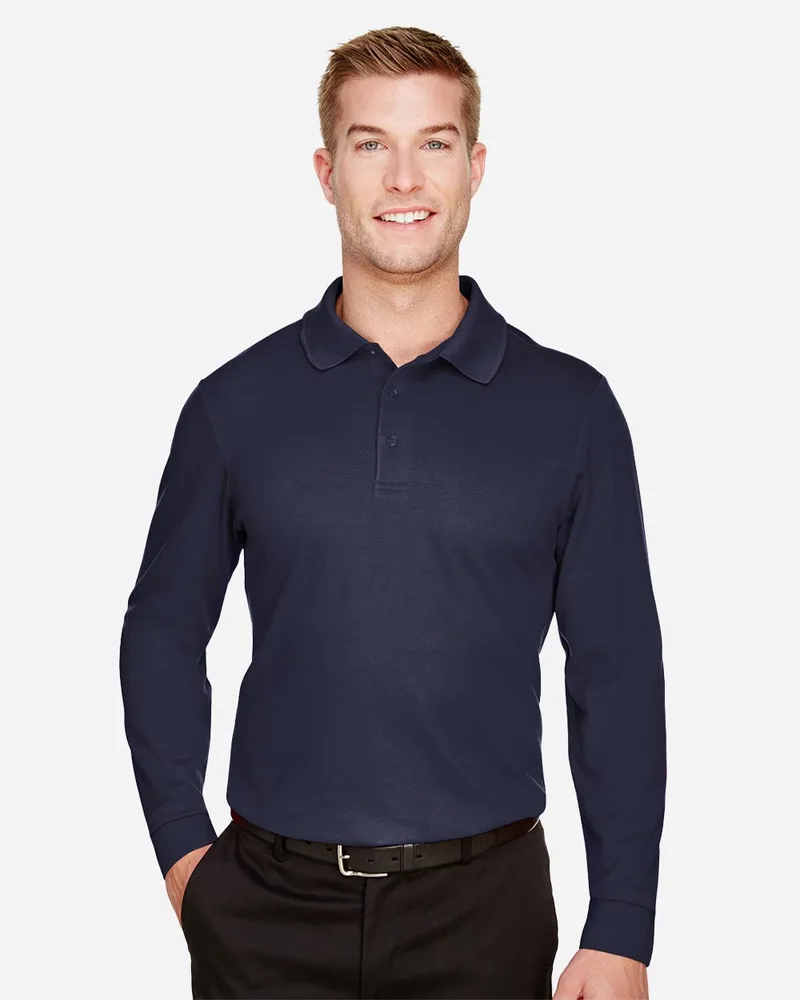 Devon and Jones® Men's Tall CrownLux Performance® Plaited Long Sleeve Polo Shirt view 2