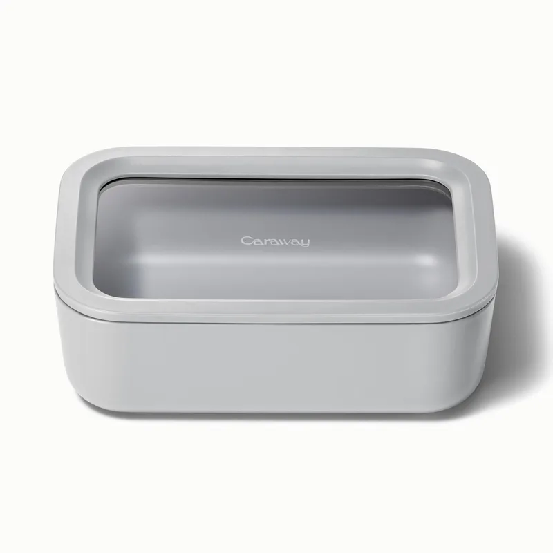 Caraway 6.6 Cup Glass Food Container Rectangular Shape W/ Lid Gray