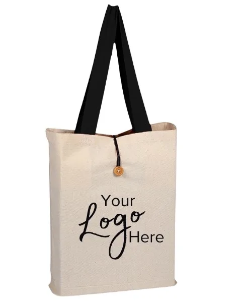 Button-Up Tote Bag w/Color Handles & 3" Gusset (15"x16"x3")