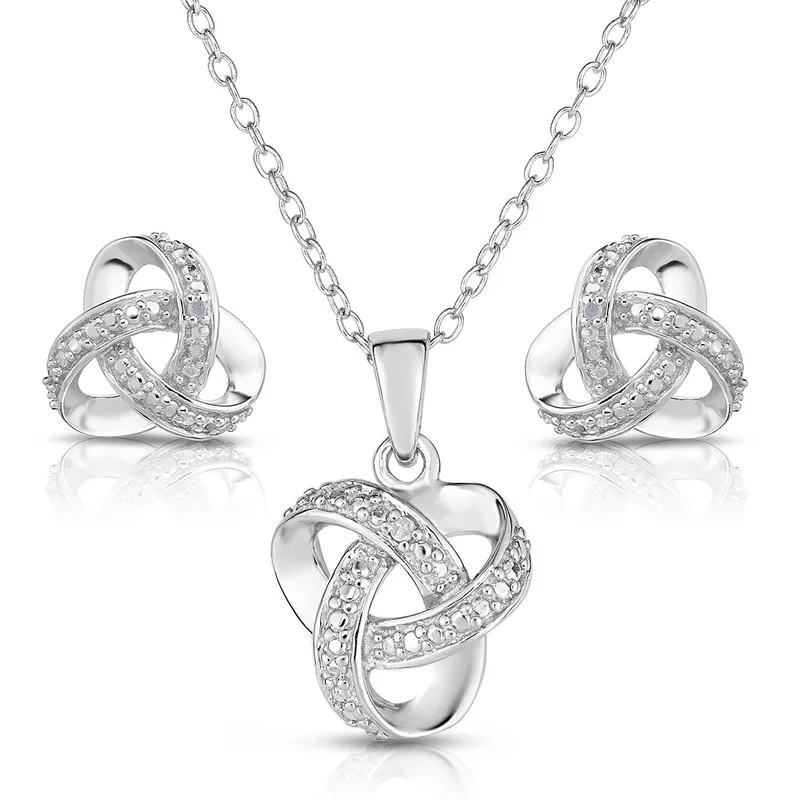 Jilco Inc Diamond Love Knot Set - Sterling Silver