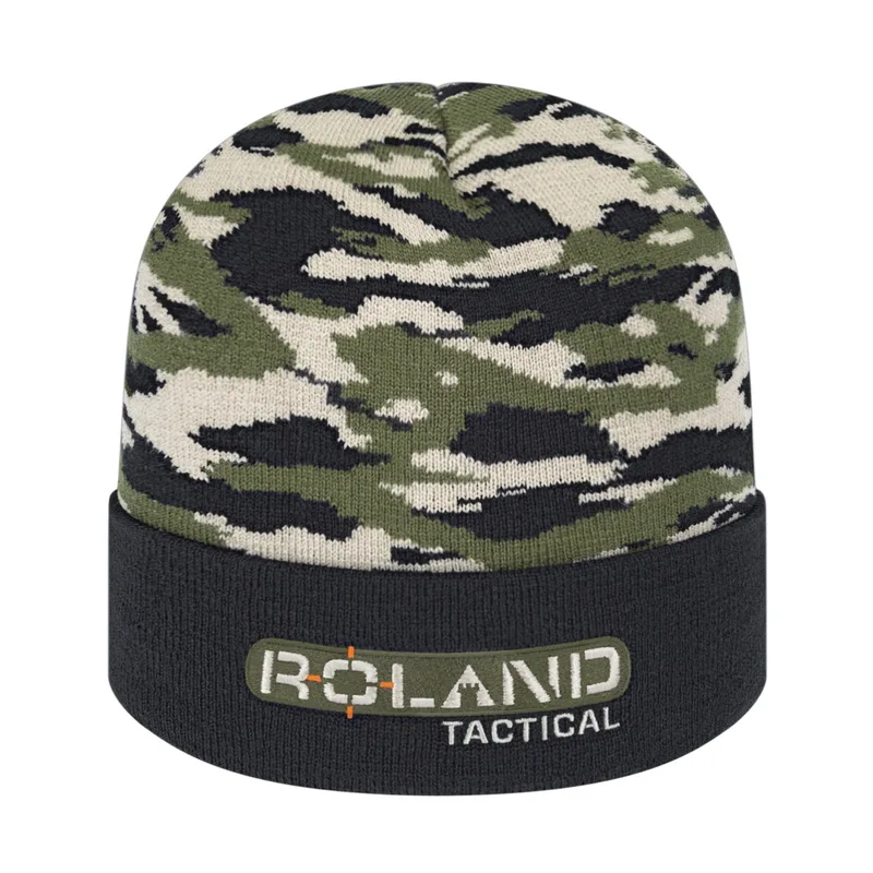Vintage Tiger Camouflage Knit Cap with Solid Cuff