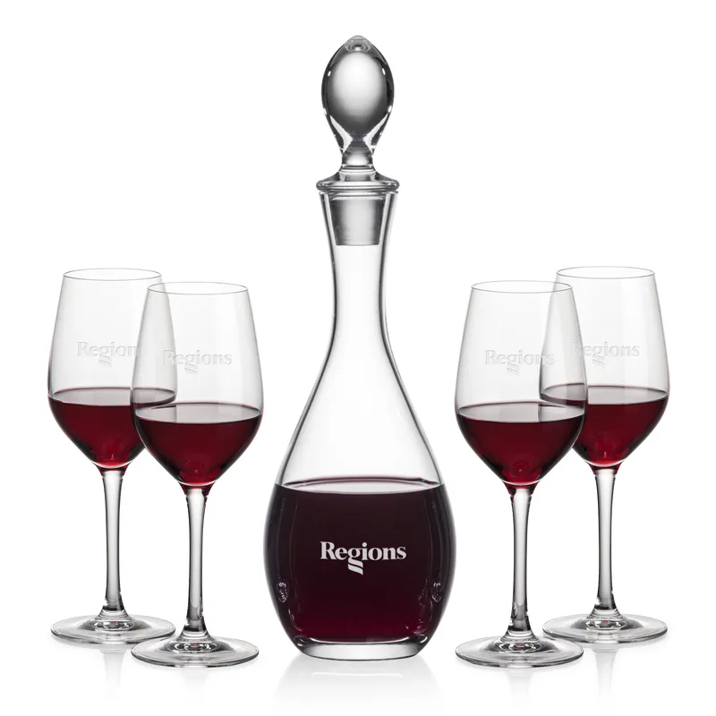 Decanter Stemmed Set, Stemmed Lerthbridge Wine Set, Decanter & 4 Wine