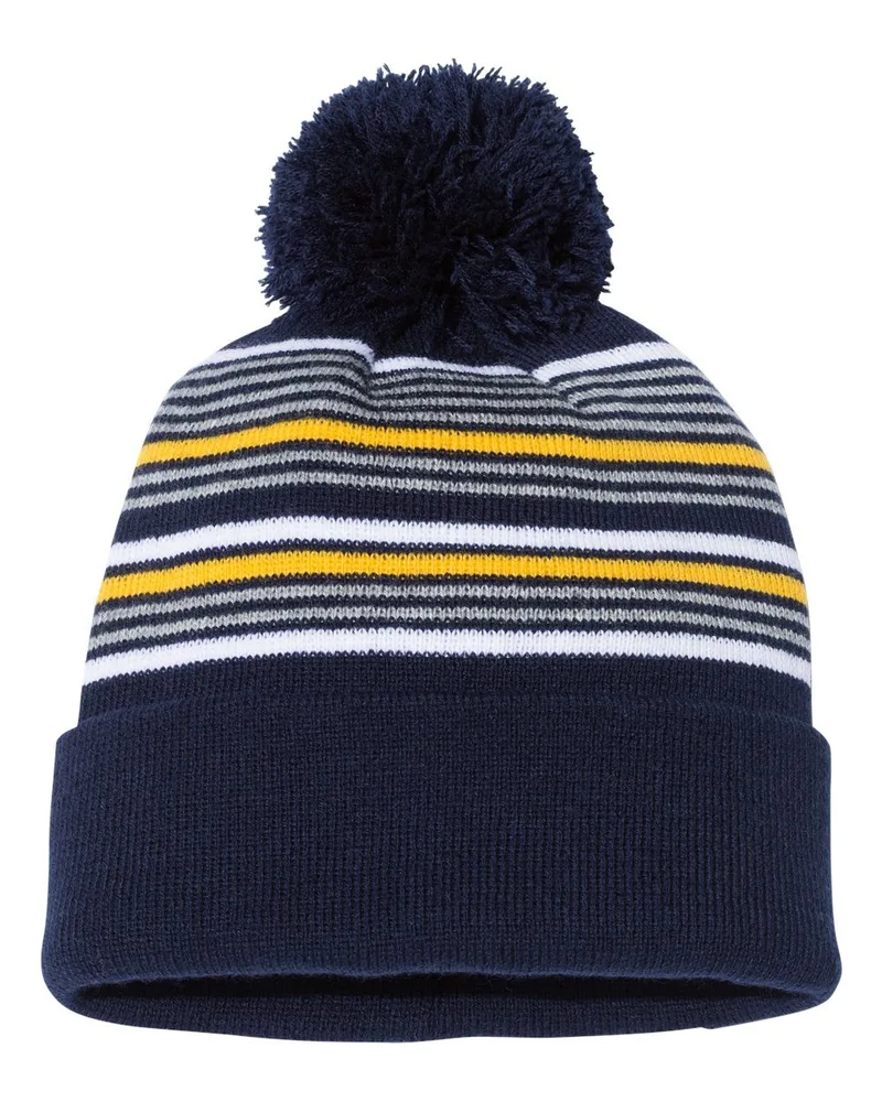 Sportsman™ 12" Striped Pom-Pom Cuffed Beanie