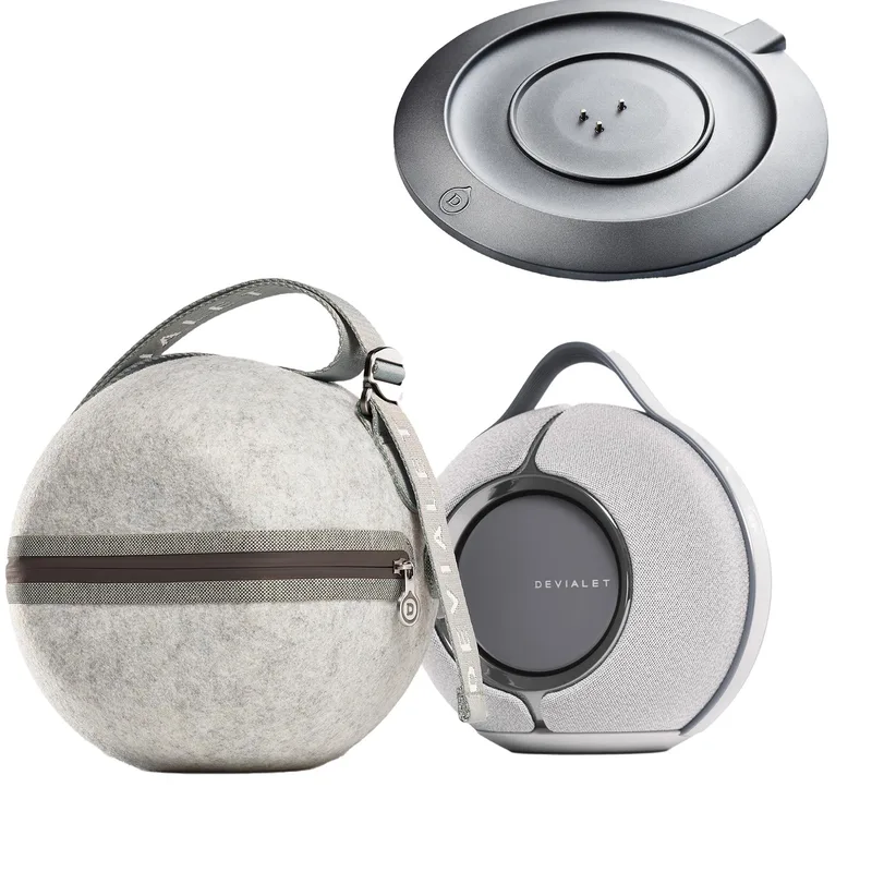 Devialet Mania Speaker In Light Gray w/Cocoon Case And Charging Pad