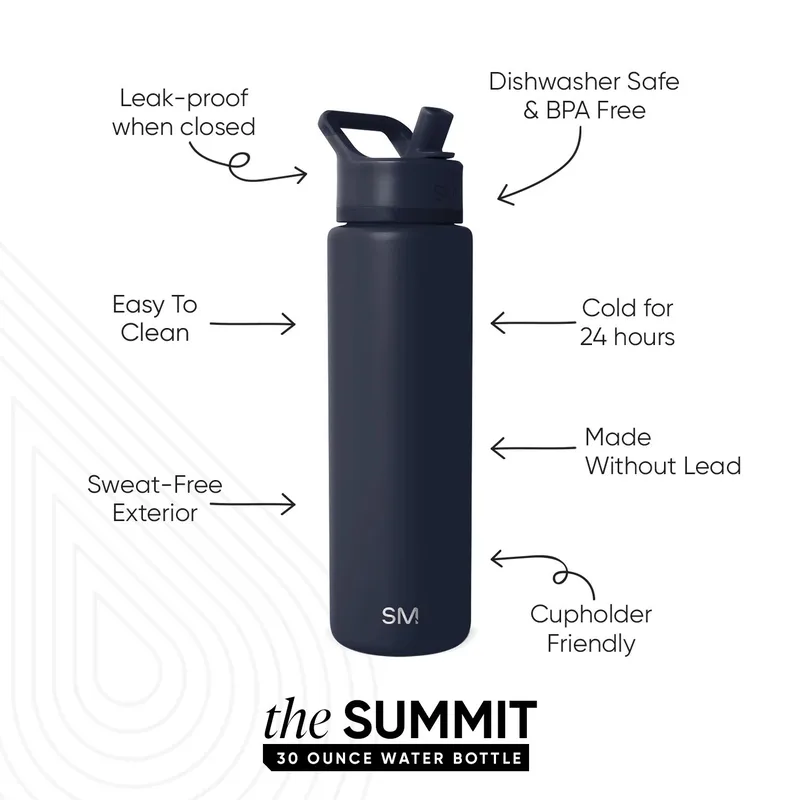 30 oz Simple Modern® Stainless Steel Double-Walled Insulated Summit Water Bottle with Straw Lid view 3