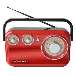 Studebaker Portable Red AM/FM Analog Radio w/On & Off Switch