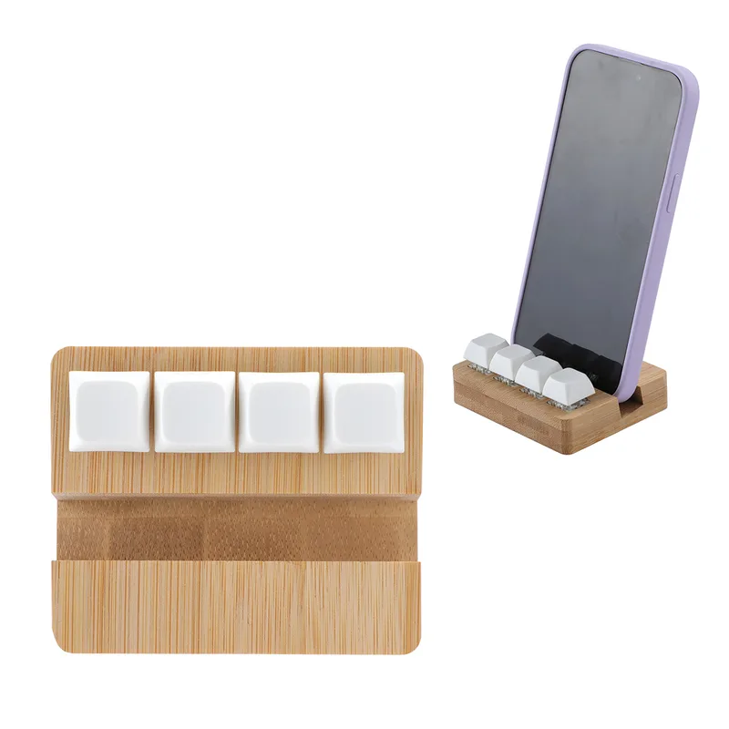 Bamboo Phone Stand with Stress Reliever Keyboard view 2
