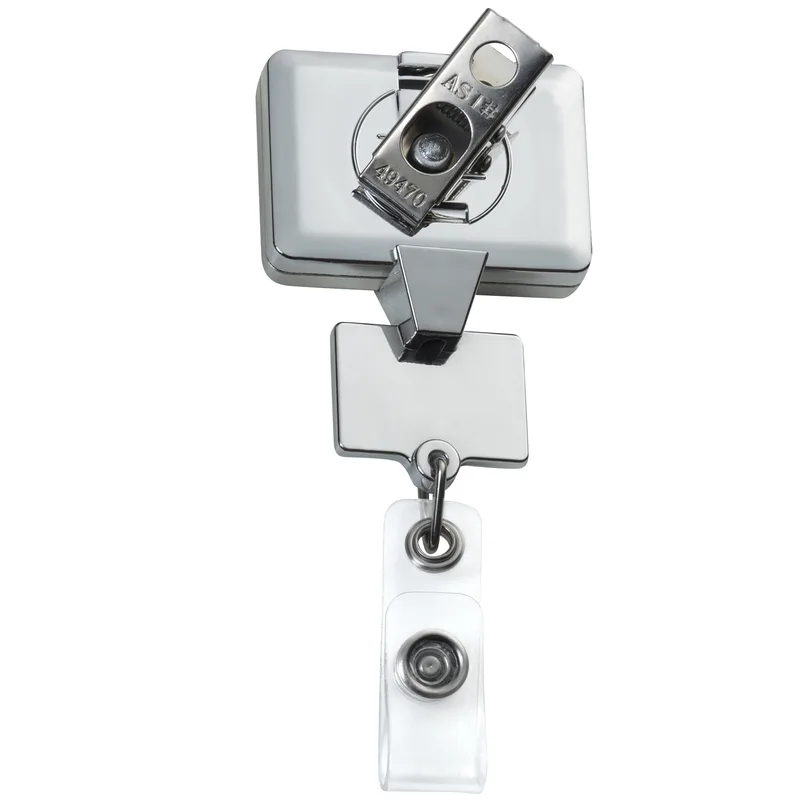 Chrome Double Up Rectangle Retractable Badge Reel view 3