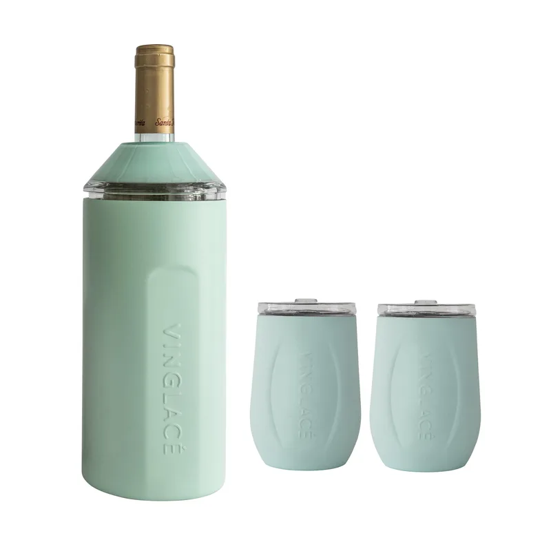 Vinglacé Sea Glass Wine Chiller Gift Set w/2 Tumblers