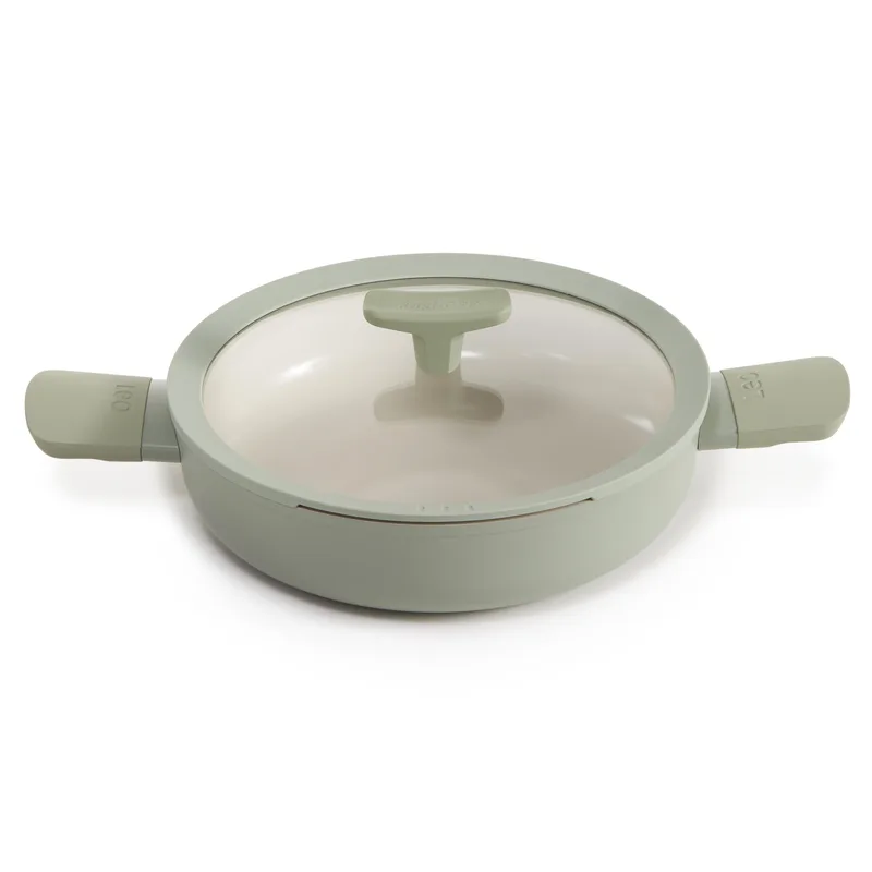 BergHoff Leo Balance Ns Ceramic Sauté Pan 10.25", 3.1Qt. w/Glass Lid, Recycled Aluminum, Sage